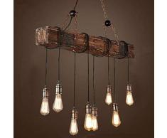 Lampada a Sospensione Vintage Industriale, Martll Lampadari Retro Lampade Legno Metallo E27 lampadina a sospensione per tavolo da pranzo cucina soggiorno bar caffetteria (8 Base)