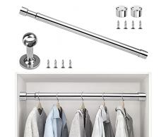 XAVSWRDE Asta Appendiabiti Telescopica Asta Telescopica Estensibile 82-152cm Barra Telescopica per Armadio con Prese Terminali e 8 Pz Viti per Cabine Armadio e Armadi a Muro