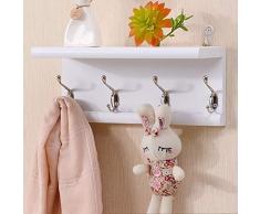 Dance angel Appendiabiti in Legno Muro Appendini da Parete 4/6/8 Ganci Metallici, 1 scaffale Vintage Guardaroba per Soggiorno Camera da Letto Bagno Heavy Duty 20kg Porta Vestiti Abiti Appesi