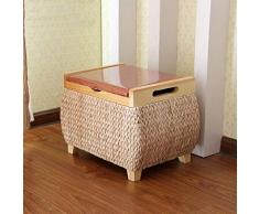 ZL Panca Portascarpe in Rattan Cubo Ingresso, Poggiapiedi in Legno Lavorato A Mano Cuscino in Ecopelle, Poggiapiedi da Scrivania, Scatola for Giocattoli di Grandi Dimensioni, Sgabello Divano, Marrone