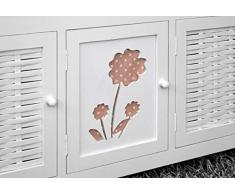 Panca in stile country da ingresso con scarpiera e sedile imbottito. Colore bianco.