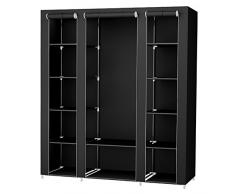 SONGMICS XXL Armadio Cabina Guardaroba Appendiabiti in Acciaio Tessuto TNT 3 Ante Richiudibile con Cerniera 175 x 150 x 45 cm Nero LSF03H