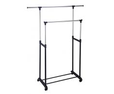 King Home Stender appendiabiti Doppio Estensibile con Ruote, misure: 82,5/125X42,5X97/170H, , Nero