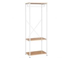 WOLTU Stand Appendiabiti Attaccapanni Guardaroba Scaffale a 3 Ripiani Portabiti in Legno e Metallo SR0046whe
