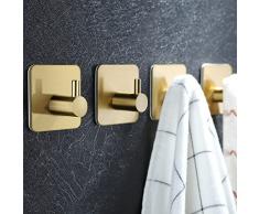 ZUNTO Ganci Adesivi/Ganci Appendiabiti Adesivi Portasciugamani Autoadesivo Gancio per Cucina e Bagno Appendere Asciugamani, 4 Pezzi Oro