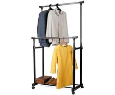 Tatkraft Phoenix Stand Appendiabiti Doppio con Rotelle Altezza Regolabile 100-170 cm Acciaio Cromato