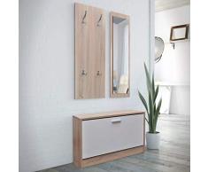GOTOTOP 3 in 1 Set di scarpiera, scarpiera in legno con porta, specchio con cornice in legno, appendiabiti da parete