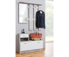 AVANTI TRENDSTORE Rudolf - Guardaroba da Ingresso con Specchio, 3 Ganci appendiabito e scarpiera. Colore: Grigio/Bianco