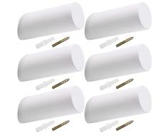 YPLonon 6Pz Ganci da Parete in Legno di Faggio Bianco 3 x 8 cm Gancio da Parete in Legno Cilindro Appendiabiti in Legno per Appendere Vestiti Borsa Cappelli con Viti e Tubi di Espansione