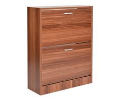 ts-ideen Scarpiera Salvaspazio da parete 81x63 cm in Ciliegio Scuro stile moderno con due scomparti ad anta basculante.