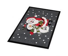 Hanse Design Home 103048Â Zerbino Zerbino Santa And Snowman Babbo Natale Pupazzo di Neve, Poliammide, Grigio, Rosso, 40Â x 60Â x 0.7Â cm