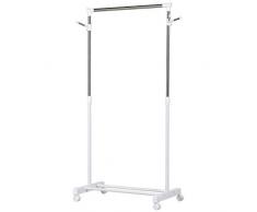 homcom Appendiabiti Stender ad Altezza Regolabile in Acciaio Inox con Fondo Portaoggetti e 4 Ruote, 68.5x42x87-145 cm, Bianco e Argento