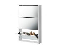 [en.casa] Scarpiera con Specchio 102,5 x 63 x 17 cm Scaffale per Scarpe Portascarpe Truciolato Melaminico Bianco