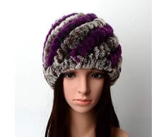 fITtprintse Cappello di Pelliccia di Visone Donne Inverno soffice Berretto a Maglia Caldo Sci Ananas Cappelli Berretto Caldo Mano Gancio Pigro Pelliccia di Coniglio Cappello