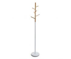 VERSA Malmö Appendiabiti da Terra in Stile Minimalista, Attaccapanni da Terra per Ingresso, con 6 Ganci o Appendiabiti, Misure (A x L x l) 171 x 28 x 28 cm, Metallo e Legno, Colore Bianco