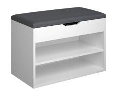 TecTake 800843 Scarpiera Compatta, Scaffale per Scarpe, 2x Ripiani Aperti, 1x Ripiano Apribile, Comoda Imbottitura per la Seduta, Panchina Universale (Bianco)