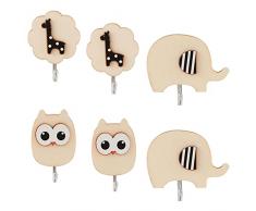 Regerly Attaccapanni Adesivi, 6 Pezzi Ganci Adesivi per Bambini Ganci da Parete per Vestiti Ganci Appendiabiti per Bambini Ideale per Asciugamani e Accappatoi Zaini Cappotti e Cappotti