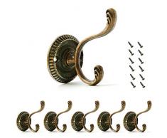 FOGAWA Ganci Appendiabiti retrò 6 PCS Ganci Appendi Doppio per Bagno Cucina Parete Gancio Vintage da Muro Gancio da Muro per Portachiavi Asciugamani Giacche Cappelli con Viti