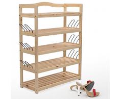 Sanzaro Scarpiera Scaffale Scarpe 5 Ripiani Porta Scarpe da Ingresso Guardaroba Salvaspazio Ripostiglio Portascarpe Legno 82x64x26cm Colore Naturale