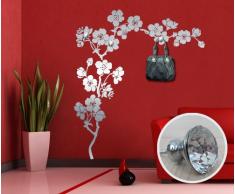 00323 Adesivo murale con pomelli stile Swarovski per appendiabiti Wall Art - Ramo di ciliegio con gioielli - Misure 140x160 cm - argento - Decorazione parete, adesivi per muro, carta da parati