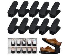 YUENFONG Scarpiera regolabile in 30 pezzi, 3 altezze regolabili, in plastica, antiscivolo, per organizer scarpe, armadio, scaffale, colore nero