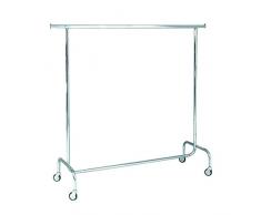 metalarredo Stender Appendiabiti CROMATO fisso con Ruote da 80mm 150/220 X 50 X 154h