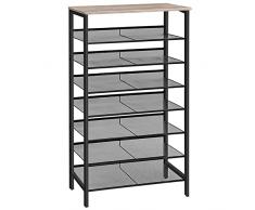 HOOBRO Scarpiera, Scaffale Portascarpe a 8 Ripiani, 75 x 30 x 137 cm, Organizzatore Portascarpe, 24-32 Paia di Scarpe, Ripiani Inclinabili, Scaffale per Calzature, Ingresso, Greige e Nero EBG18XJ01