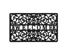Relaxdays Zerbino in Gomma da Esterni e Interni, 75x45 cm, Antiscivolo, Design Welcome in Rilievo, Porta Ingresso, Nero