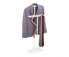 Relaxdays Servomuto, per Abiti & Pantaloni, Mix Metallo & Legno, Camera, Omino Attaccapanni 107x48x20cm, Bianco/Naturale, Metallo Legno, 1 pz