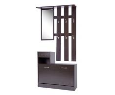 ts-ideen Set Guardaroba da Parete Specchio Scarpiera Armadio con cassetto Legno Marrone Scuro