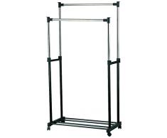 MSV 295 - Appendiabiti con rotelle, Doppia Barra in plastica/Metallo/Acciaio, 83 x 32 x 95 cm, Colore Nero