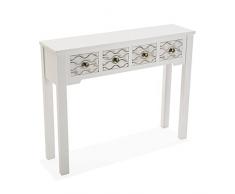 VERSA Safira Consolle ingresso, Tavolo Consolle, Tavolino Ingresso, Tavolo salotto, con 4 cassetti, Misure (A x L x l) 79 x 25 x 97 cm, Legno, Colore Bianco e marrone