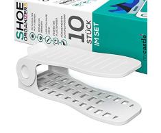 Portascarpe salvaspazio regolabili I Scarpiera salvaspazio slim I Porta scarpe salvaspazio per avere più spazio nel organizer scarpe I Organizer scarpe per scarpe uomo e donna (bianco I set da 10)