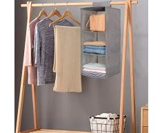JiatuA Scaffale pensile con 3 Scomparti, Mensole Guardaroba da Appendere, Heavy Duty Appeso Armadio cassettiera Tasche per Maglioni, Scarpe, Accessori, Pieghevole Storage Box, Grigio