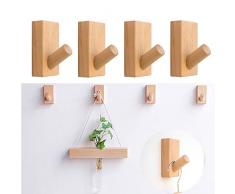 Wenlai 4 Pezzi Appendiabiti in Legno Naturale, Ganci Adesivi per Cappelli, Attaccapanni Muro, Appendiabiti a Parete, Rettangolare in Faggio, per Giacche, Cappotti, Cappelli, Asciugamani, Accappatoio