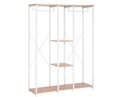 WOLTU SR0048whe Stand Appendiabiti con Ripiani Attaccapanni Guardaroba Armadio Scaffale Porta Abiti in Legno Acciaio 120x40x167 cm