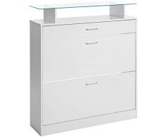 ts-ideen Scarpiera Salvaspazio 90x104 cm in Bianco Stile Moderno con Due comparti ad Anta Basculante e mensola Superiore in Vetro