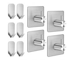 Rymall Gancio autoadesivo,10pcs Ganci portasciugamani ganci ganci a parete rack, 3M Adesivo Gancio appendiabiti Asciugamano Gancio da Parete Acciaio Inox Bagno Cucina