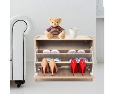 Scarpiera da Ingresso, Panca scarpiera con Cuscino e 3 cassetto, Panca Sedile Comodo Scarpe ripiano Cuscino cassapanca Organizer, per Ingresso, Bagno, Soggiorno e Corridoio, in MDF, 60 x 30 x 45cm