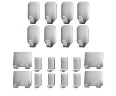 20 pezzi Gancio autoadesivo, Ganci portasciugamani, 3M Adesivo Gancio appendiabiti Asciugamano Gancio da Parete Acciaio Inox Bagno Cucina