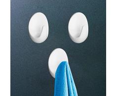 IPEA Ganci Adesivi in Plastica Ovali per Casa, Bagno e Cucina - 3 Pezzi - Appendini Adesivi da Muro per Oggetti, Appendiabiti, Portasciugamani - Gancio da Parete e Vetro - Impermeabili - Bianco