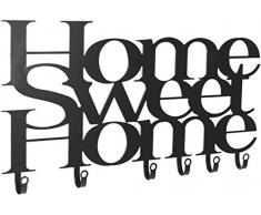 Appendiabiti Design da Parete 6 Ganci Ferro Battuto Nero Home Sweet Home