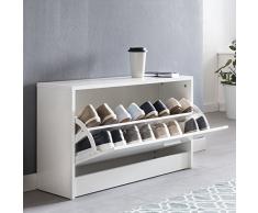 KadimaDesign Scarpiera Zoe con Seduta Bianca Scarpiera Ribaltabile in Legno 80 x 47 x 24 cm. Panca corridoio Stretto con Spazio di archiviazione. Arredamento per scarpiera, Panca per Sala da Pranzo