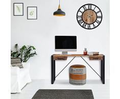 WOMO-DESIGN Consolle con 2 Cassetti 140x40 cm in Legno Massiccio Naturale-Nero in Legno di Mango Design Industriale Scrivania 2 Cassetti Tavolo da Ingresso Vintage per Ufficio Studio