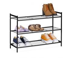 Relaxdays Scarpiera da Ingresso in Metallo, 3 Ripiani, Moderno Scaffale Porta Scarpe, 9 Paia, 50 x 70 x 26 cm, Nero, 1 pz