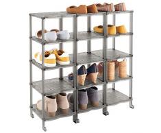 mDesign Porta scarpe – Scaffali portascarpe salvaspazio con 15 ripiani per sandali, stivaletti e stivali – Scaffale con ripiani in plastica per corridoio e guardaroba – grigio fumo