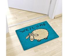 Relaxdays Zerbino in Fibra di Cocco, Tappetino da Ingresso con Pecora e Scritta Welcome, 40 x 60 cm, Antiscivolo, Blu