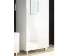 AVANTI TRENDSTORE - Swindal - Armadio alto da ingresso con 2 ante a battente, di cui una con specchio, in laminato di colore bianco lucido e opaco, dimensioni: LAP 65x200x39 cm