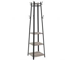 VASAGLE Appendiabiti da Ingresso, Attaccapanni da Terra, Portabiti con 3 Ripiani per Cappelli, Sciarpe, Borse e Ombrelli, con Ganci e Barre, Struttura in Acciaio, Greige e Nero LCR080B02