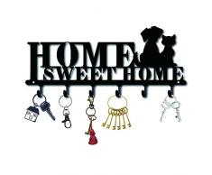CREATCABIN Gancio Appendiabiti da Parete Portachiavi Appendiabiti in Metallo Decorativo con Scritta Sweet Home e Cani Feature Design Organizer Rack con 6 Ganci per Parete, Bagno, Cucina, Ingresso